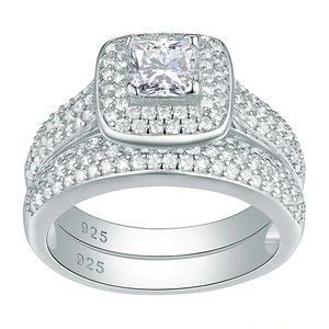 2 Pcs 925 Sterling Silver Jewelry Engagement Ring